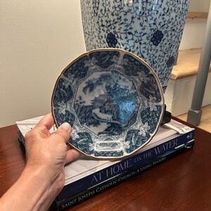 Vintage Satsuma Mokusen Blue/White Transfer Ware Bowl